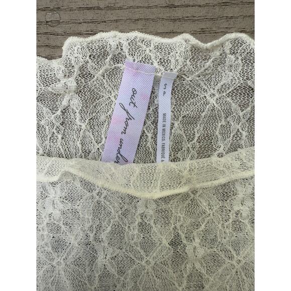 Urban Outfitters Top White Lace Sheer Long Sleeve Delicate Floral Small - Picture 3 of 5